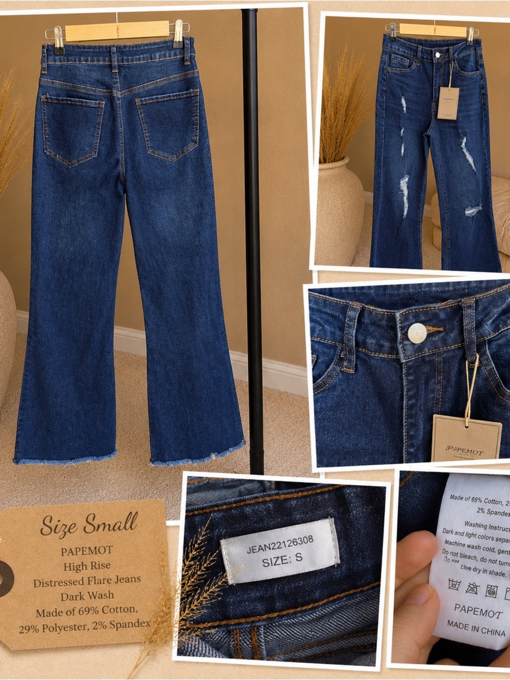 Dark Wash High-Rise Distressed Flare Jeans - Dark Blue